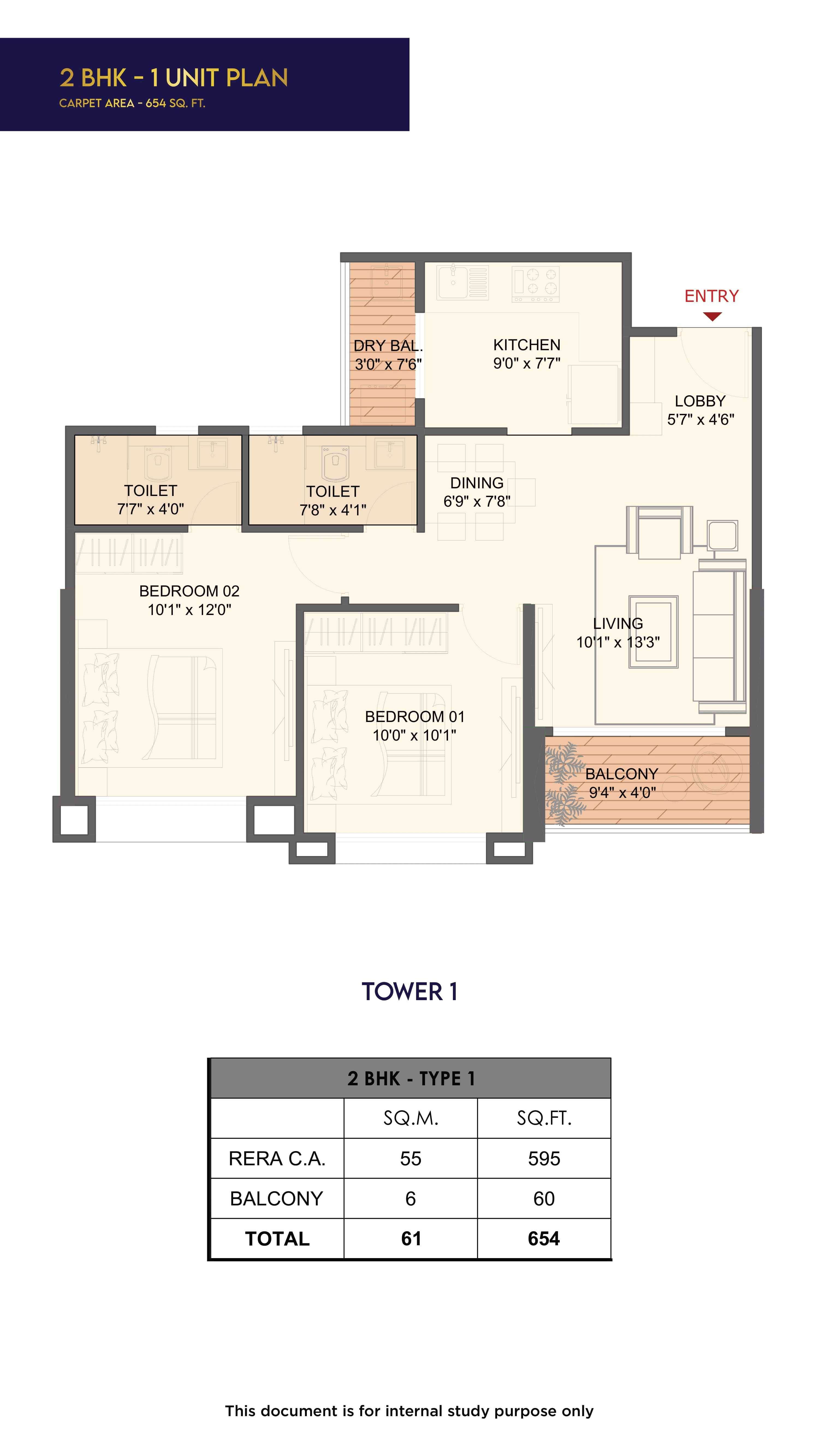 Unit plan - 654 sq.ft.