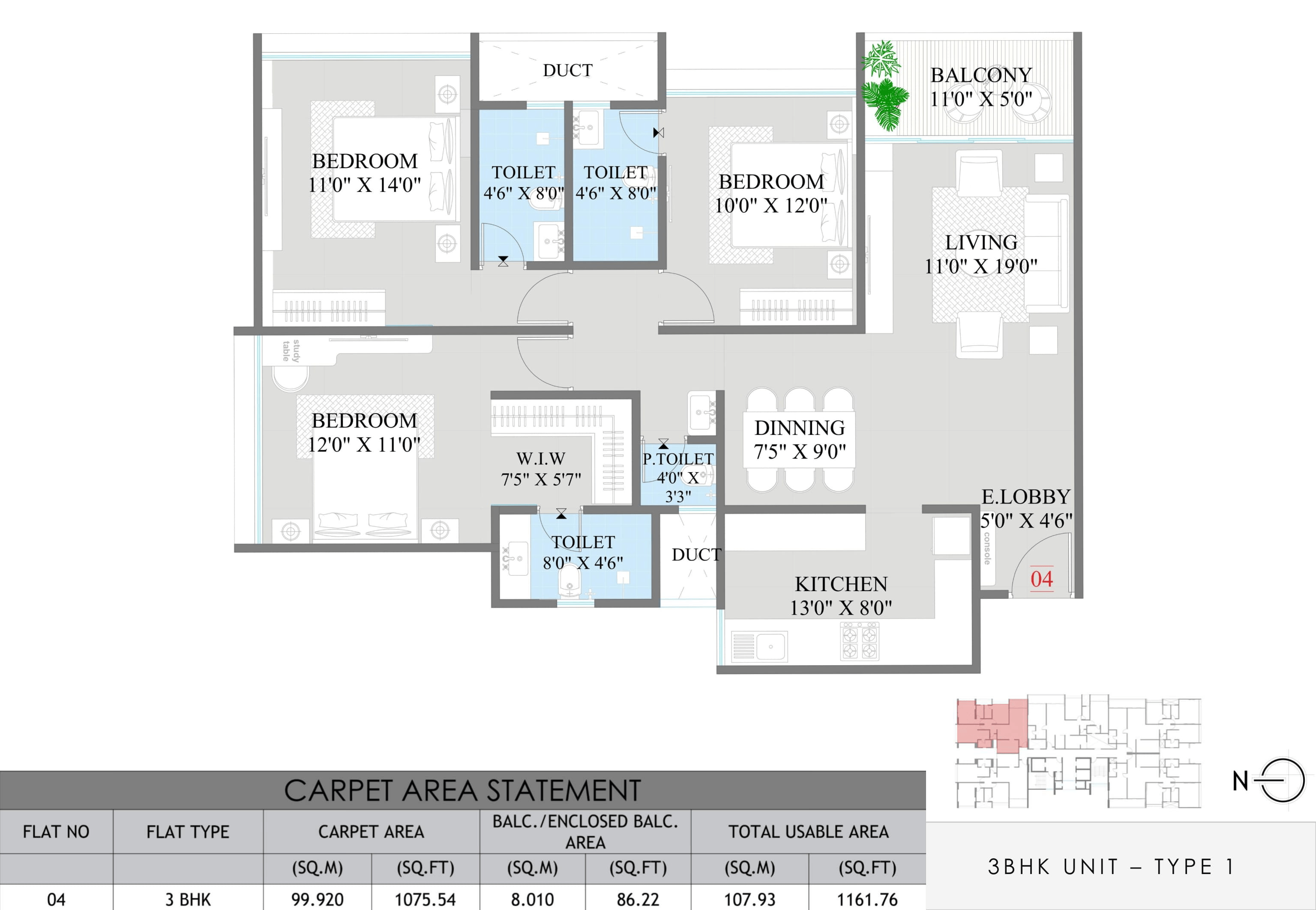 Unit plan - 1161 sq.ft.