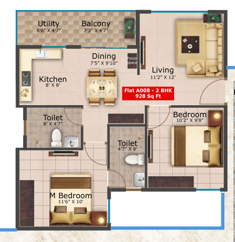 Saritha Serene Unit plan - 649 sq.ft.