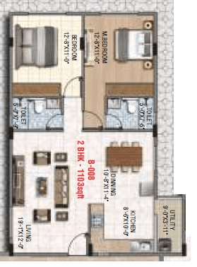 Hoysala Hallmark Lalith Unit plan - 883 sq.ft.