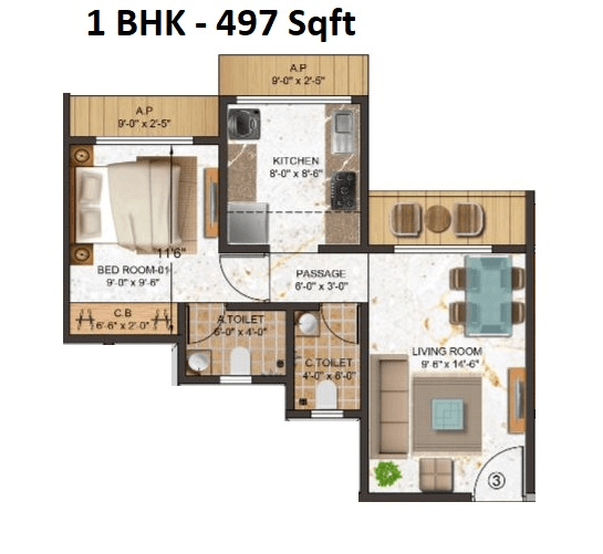 Nirvana Gardens Unit plan - 497 sq.ft.
