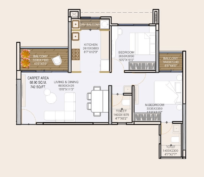 Unit plan - 742 sq.ft.