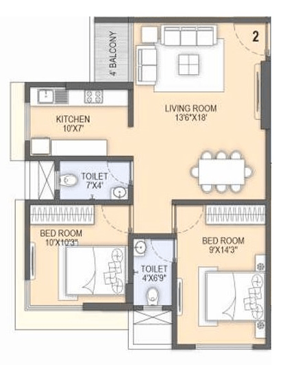 Omsai Deepjyoti Unit plan - 805 sq.ft.