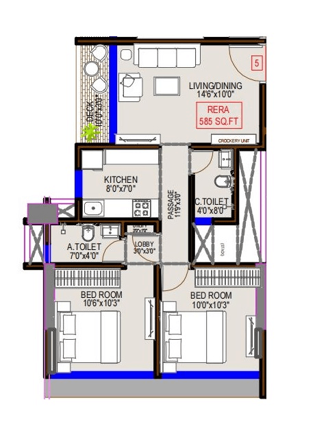 Unit plan - 585 sq.ft.