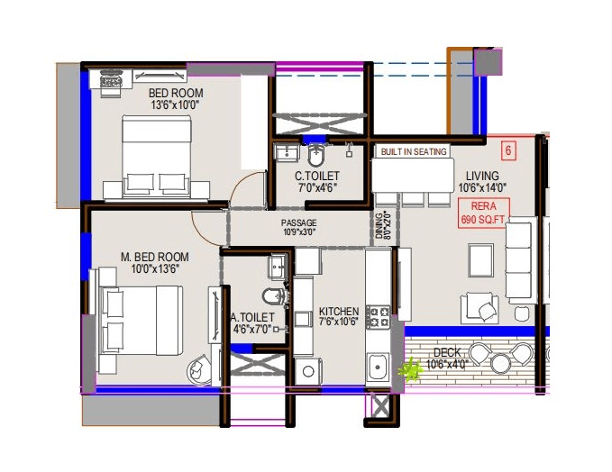 DGS Sheetal Sangham Unit plan - 690 sq.ft.