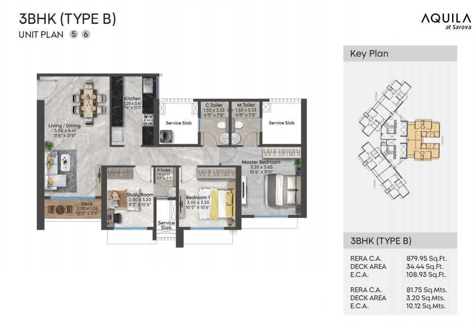 Shapoorji Sarova Aquila Unit plan - 1023 sq.ft.