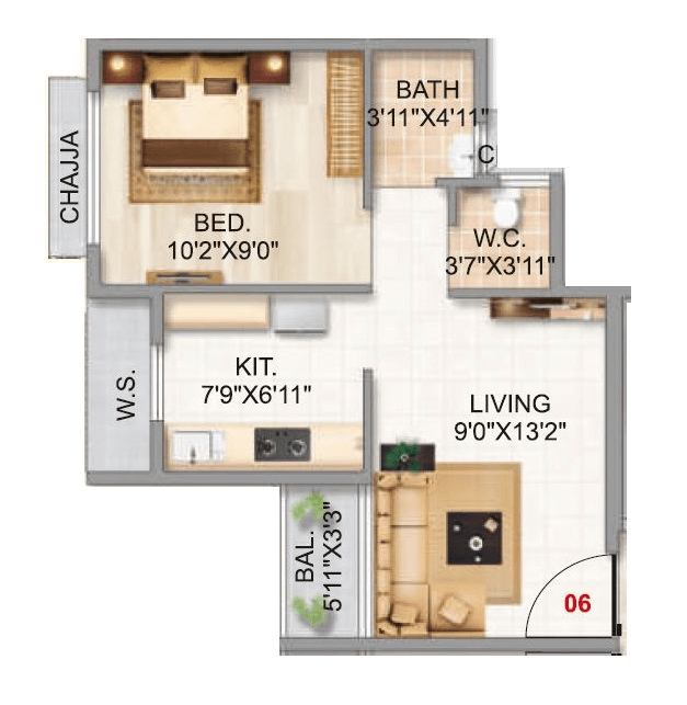 Unit plan - 361 sq.ft.