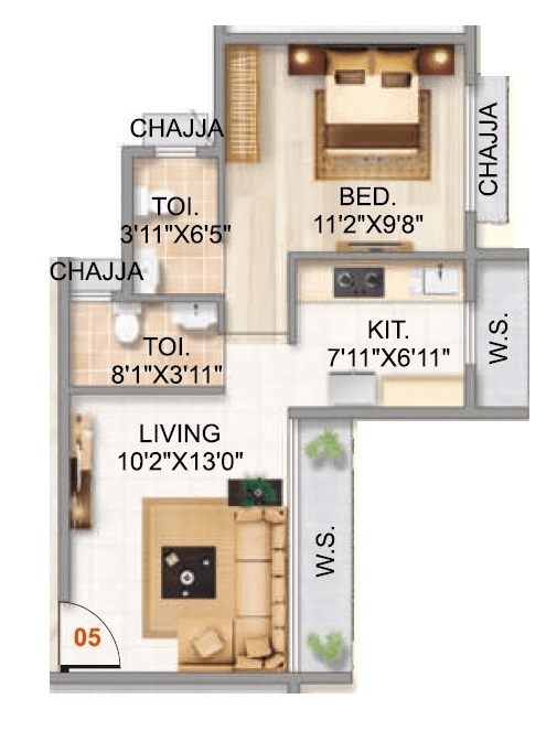 The Gateway Unit plan - 427 sq.ft.