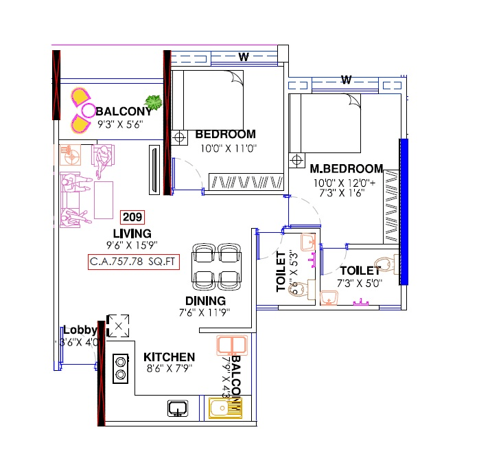 Dalecon Elite Platinum Unit plan - 757 sq.ft.