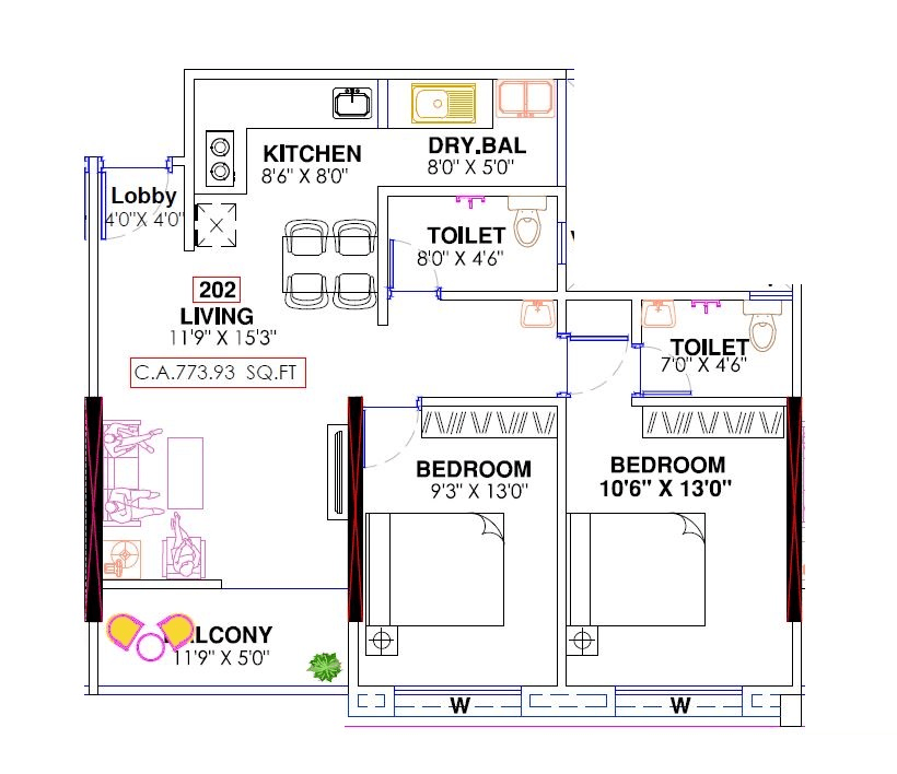 Dalecon Elite Platinum Unit plan - 774 sq.ft.