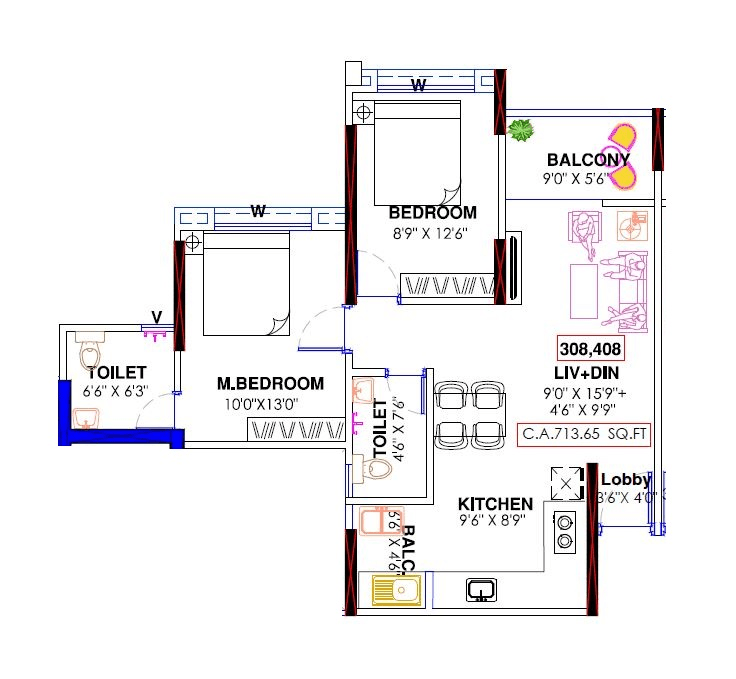 Dalecon Elite Platinum Unit plan - 713 sq.ft.