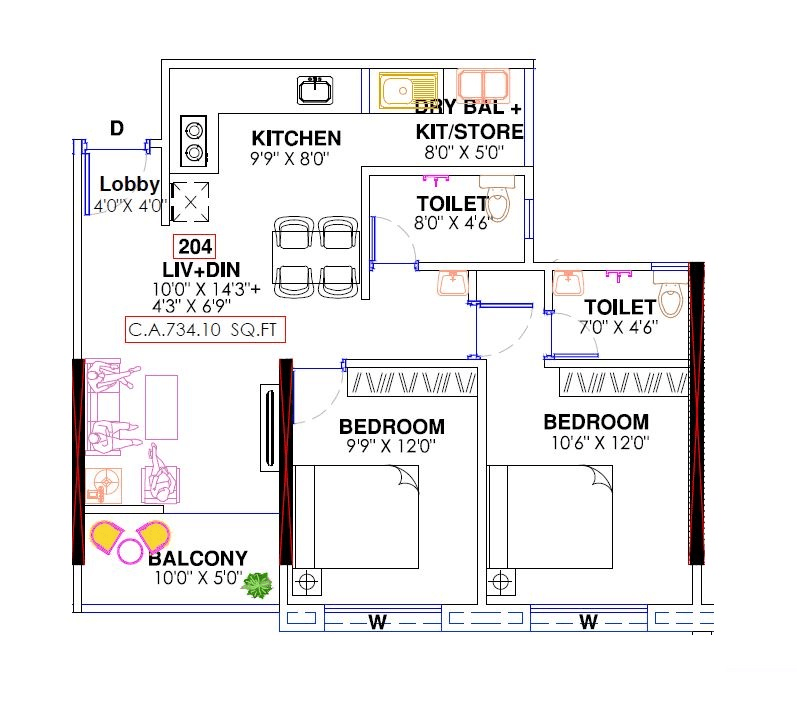 Dalecon Elite Platinum Unit plan - 735 sq.ft.