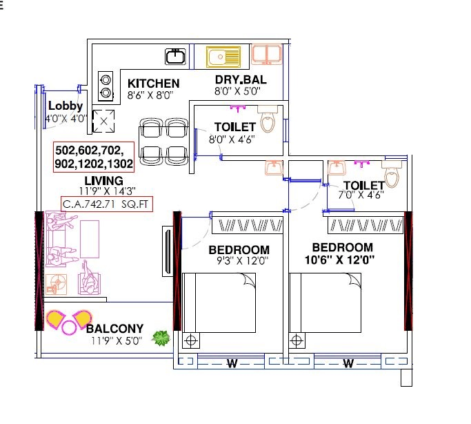 Dalecon Elite Platinum Unit plan - 742 sq.ft.