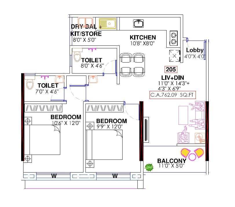 Dalecon Elite Platinum Unit plan - 762 sq.ft.
