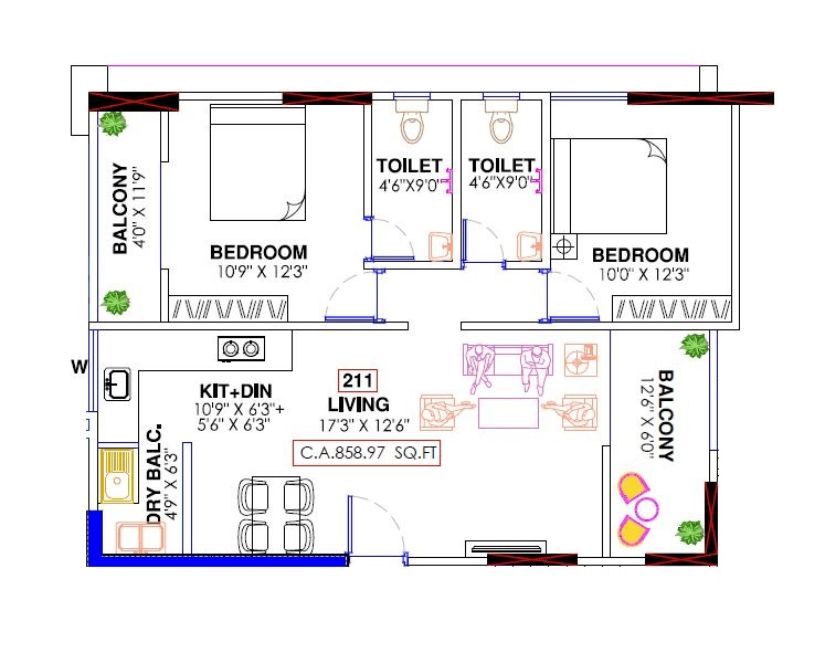 Dalecon Elite Platinum Unit plan - 858 sq.ft.