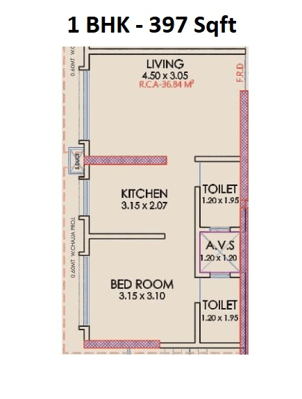Panchnaad Brahma Ashirwad Unit plan - 397 sq.ft.
