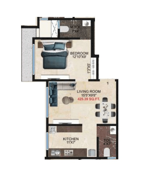Unit plan - 425 sq.ft.