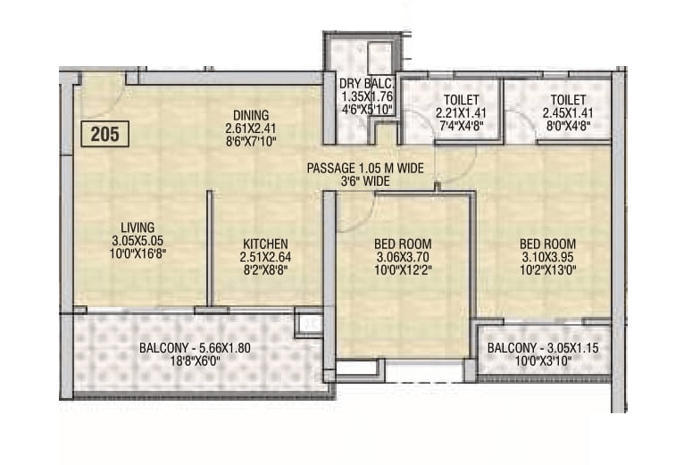 Sukhwani Agarwal Empire Square Unit plan - 875 sq.ft.