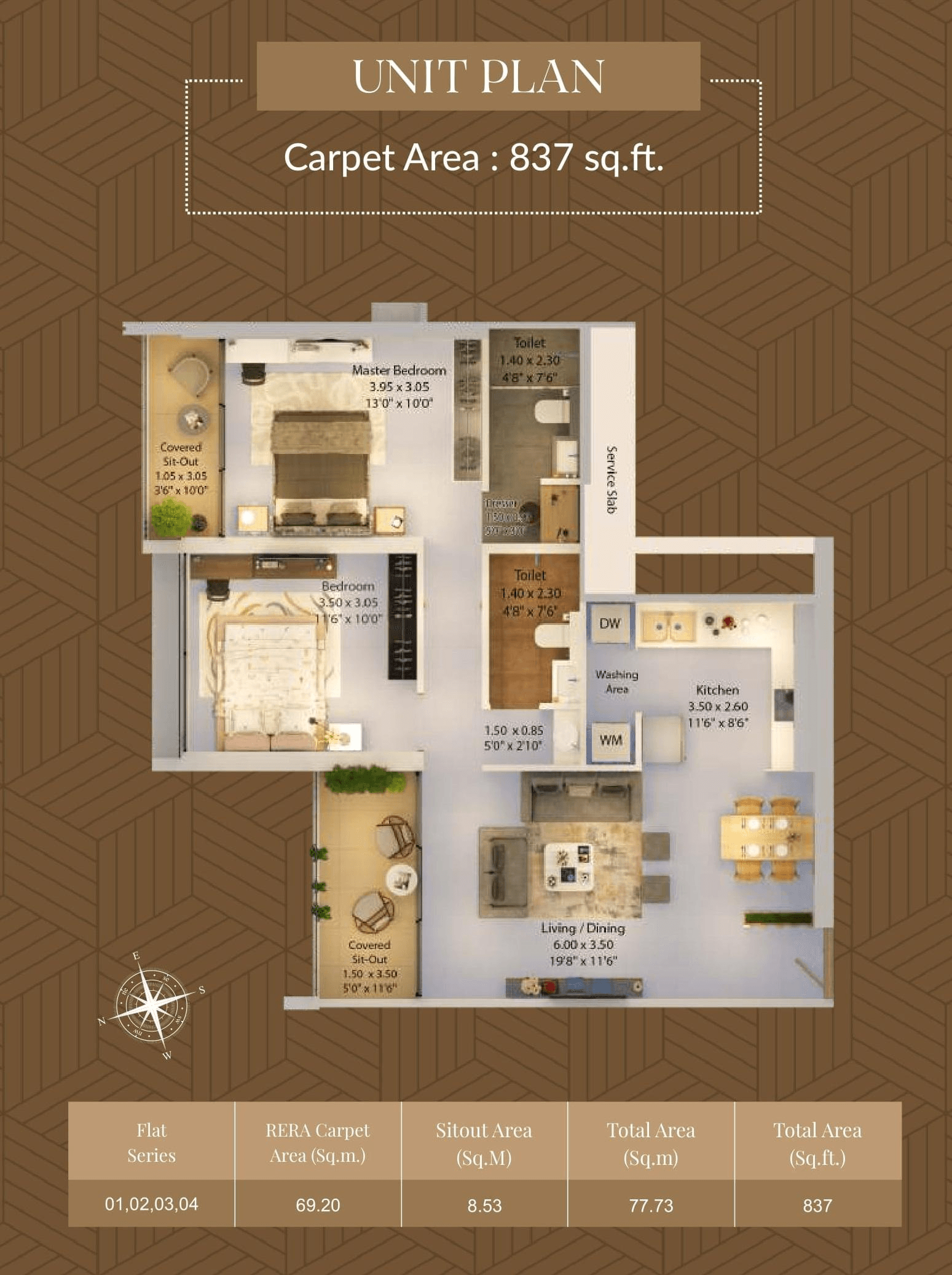 Harivishva Skyfinia Unit plan - 837 sq.ft.