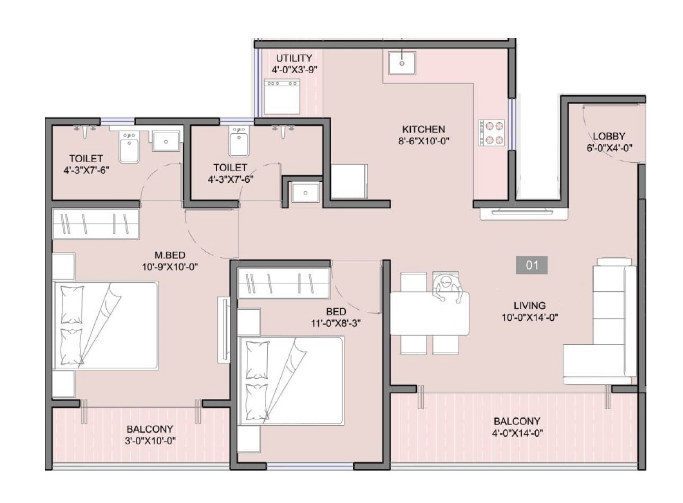Unit plan - 678 sq.ft.