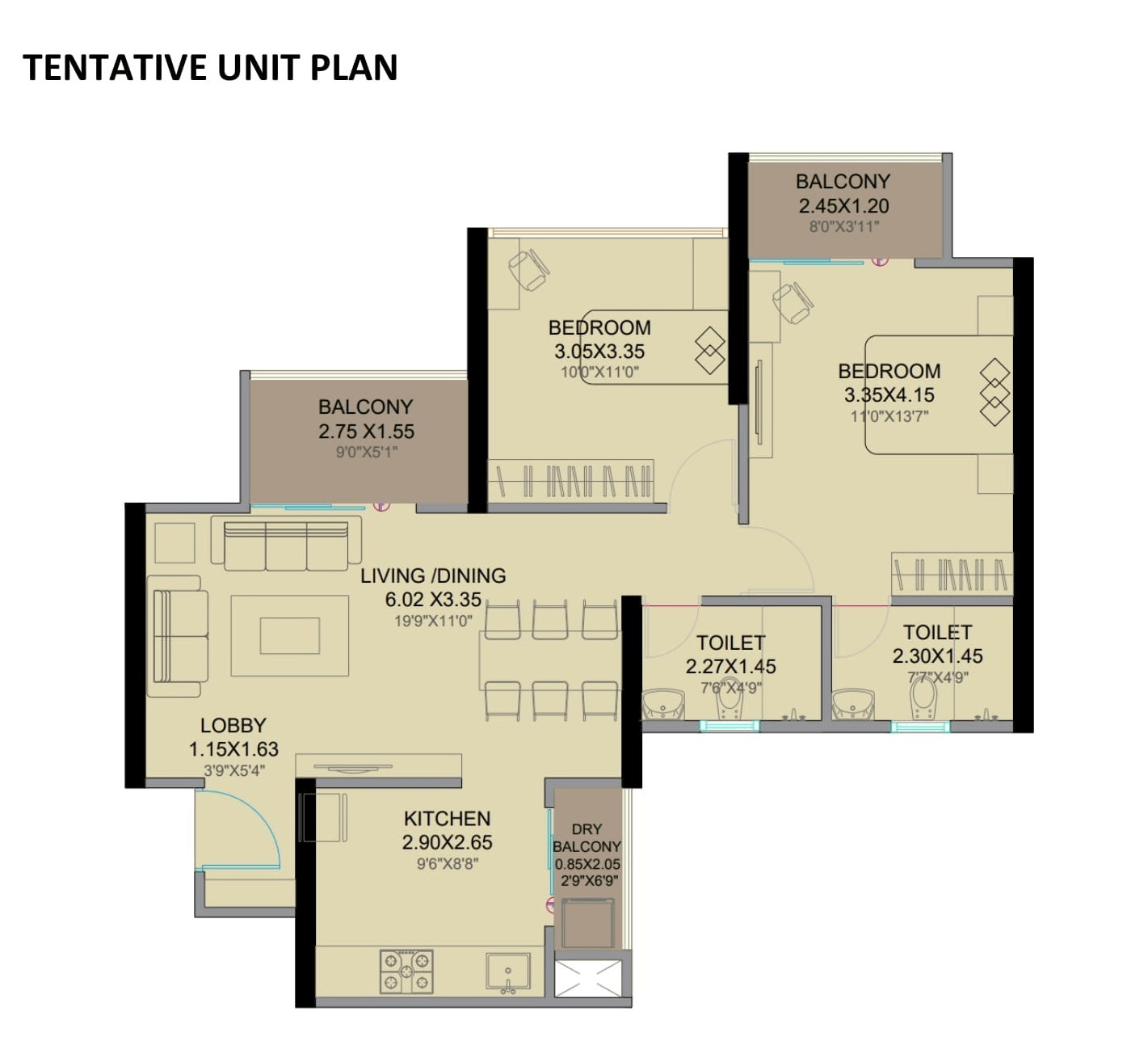 VTP Sierra 2 Unit plan - 817 sq.ft.