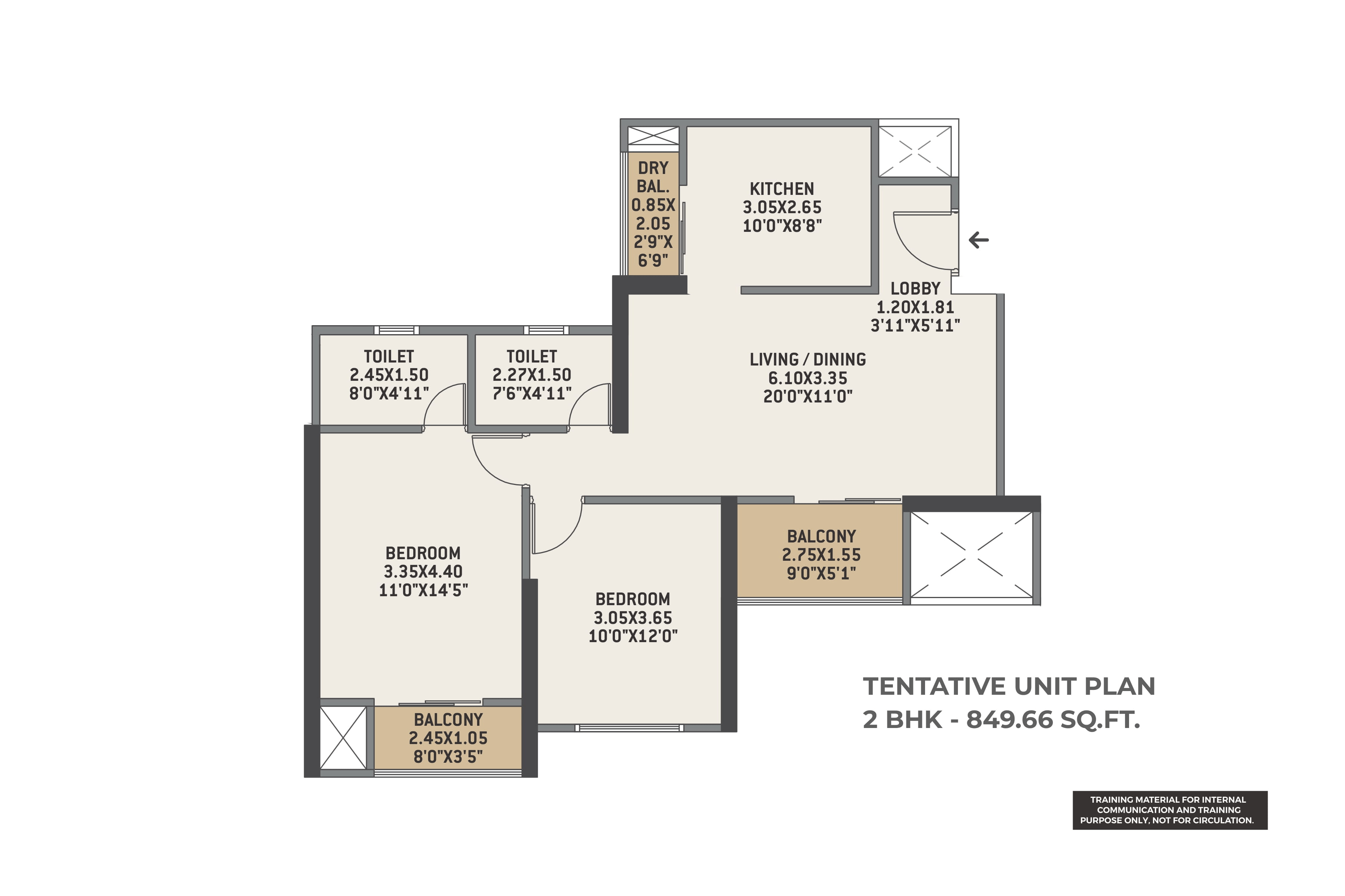 VTP Sierra 2 Unit plan - 849 sq.ft.
