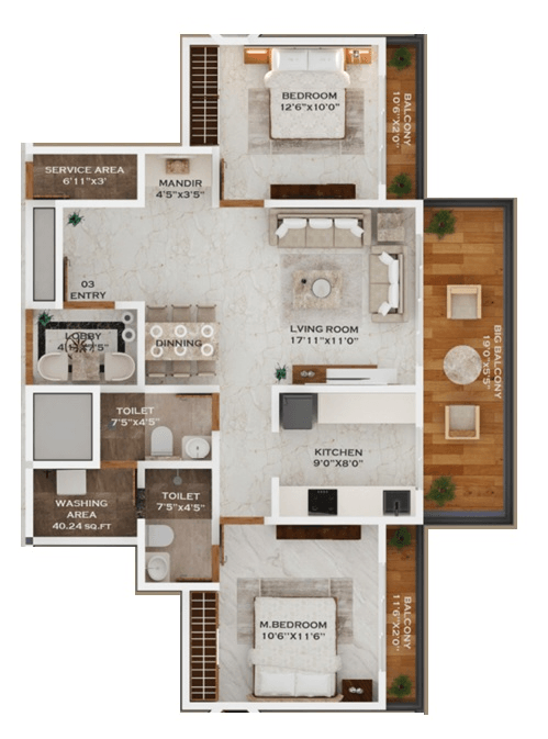 Phoenix Tanishq Unit plan - 689 sq.ft.