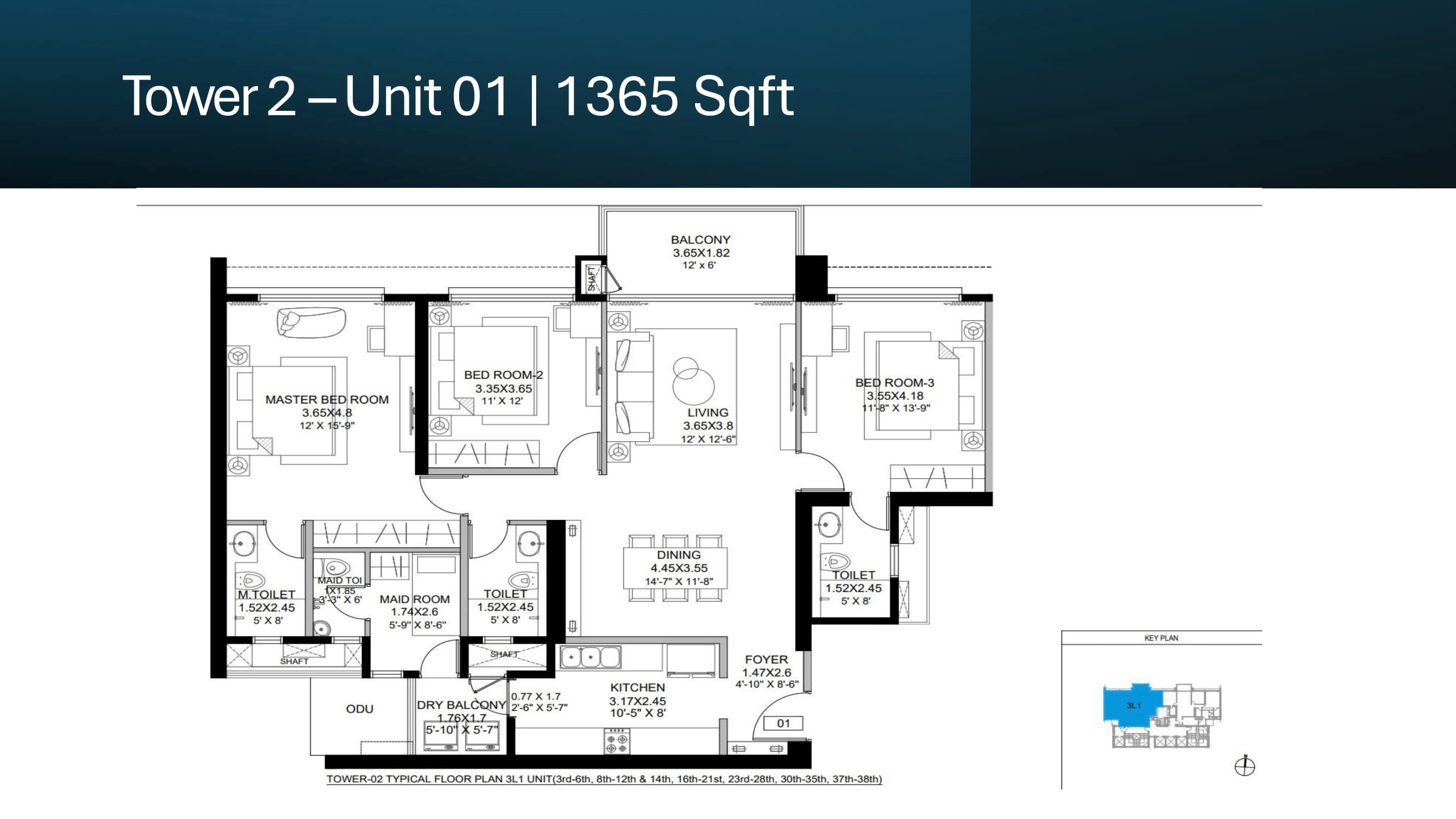 DLF West Park Unit plan - 1365 sq.ft.