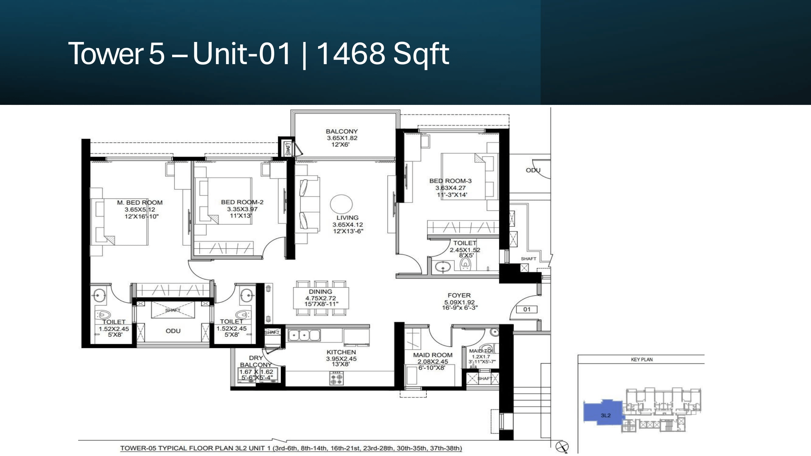 DLF West Park Unit plan - 1468 sq.ft.