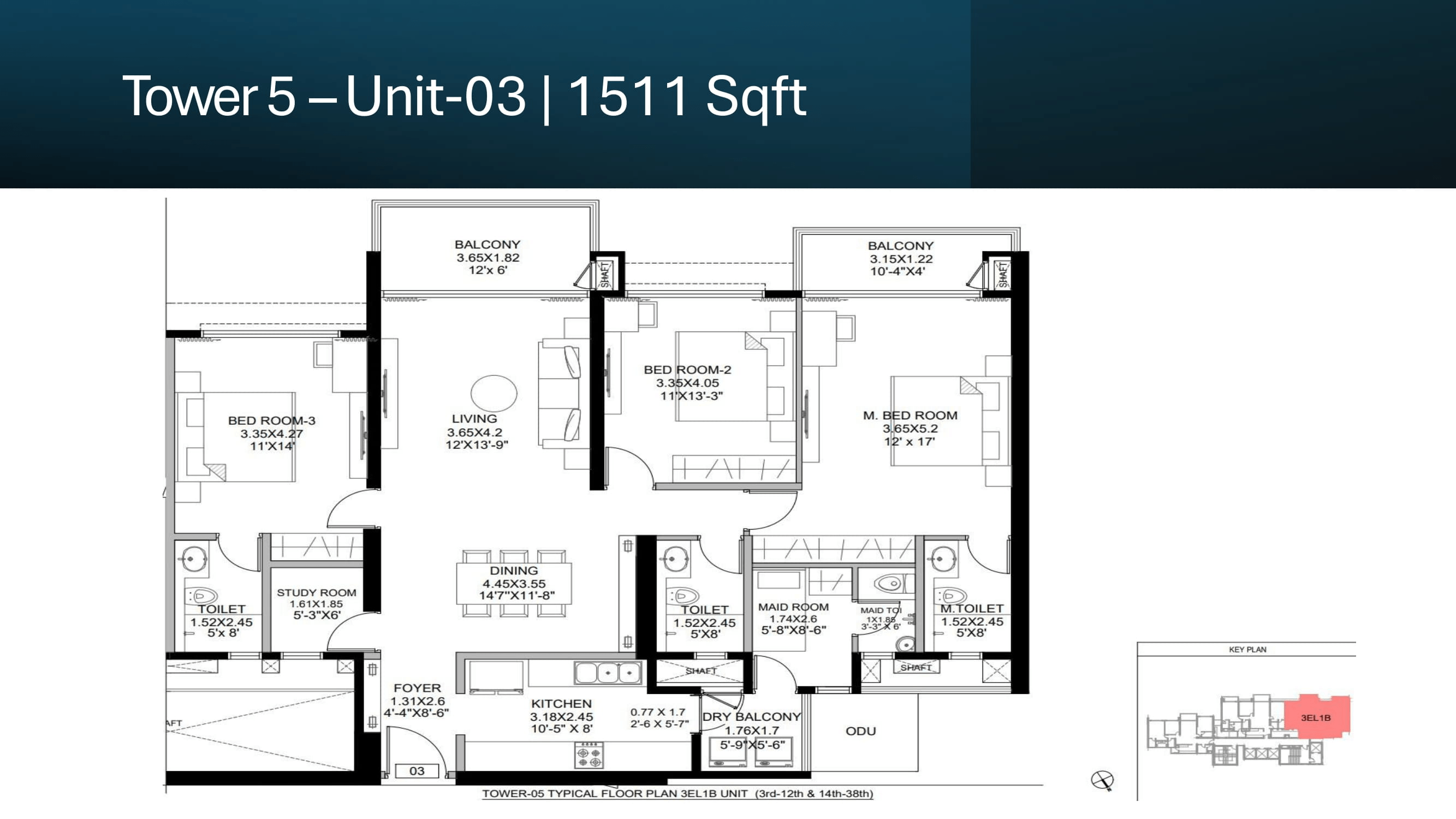 DLF West Park Unit plan - 1511 sq.ft.