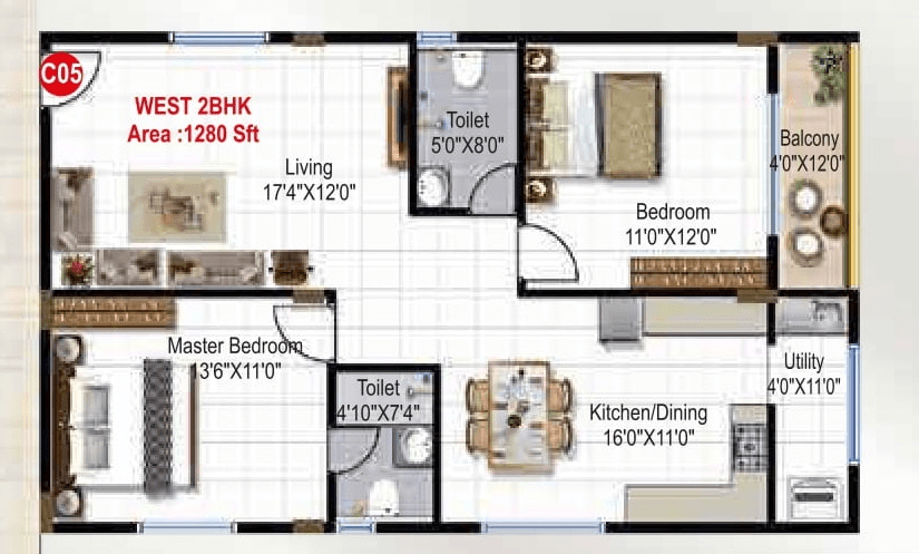 Green Edge Signature Unit plan - 844 sq.ft.