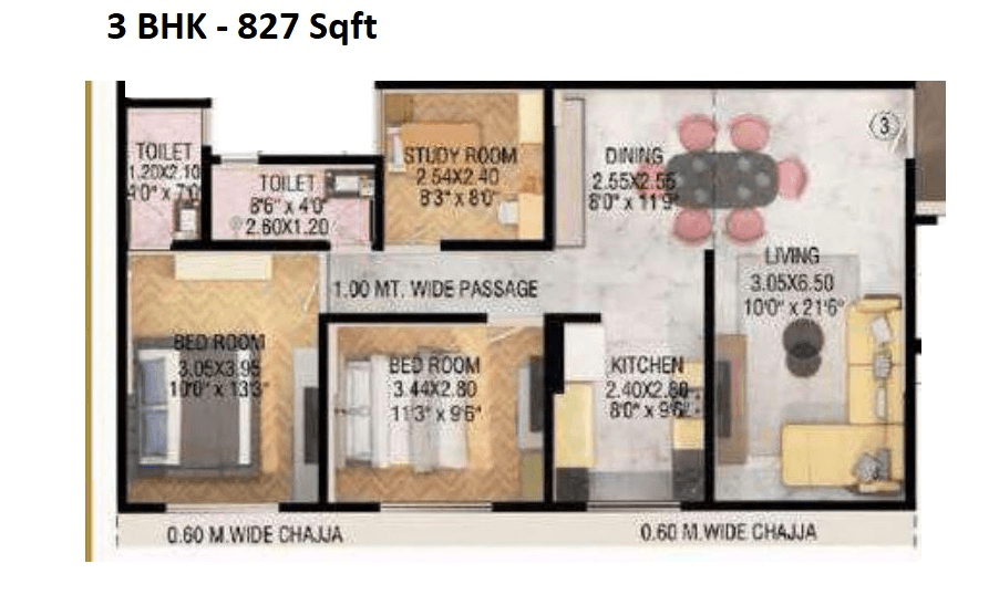 Unit plan - 827 sq.ft.
