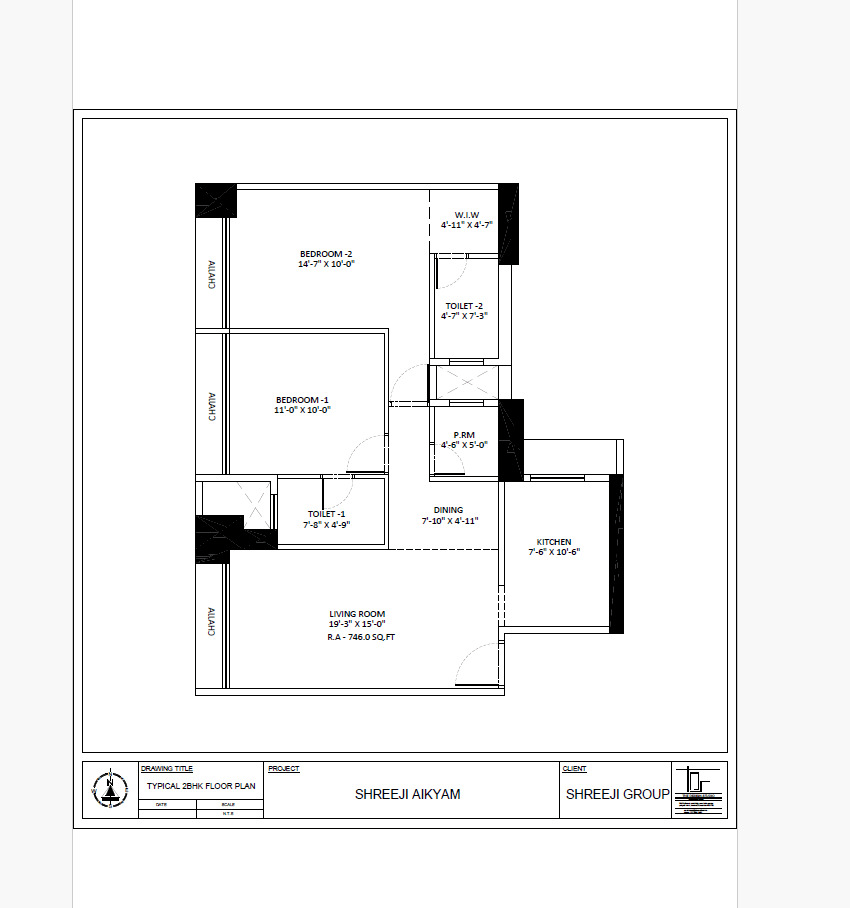 Shreeji Aikyam Unit plan - 746 sq.ft.