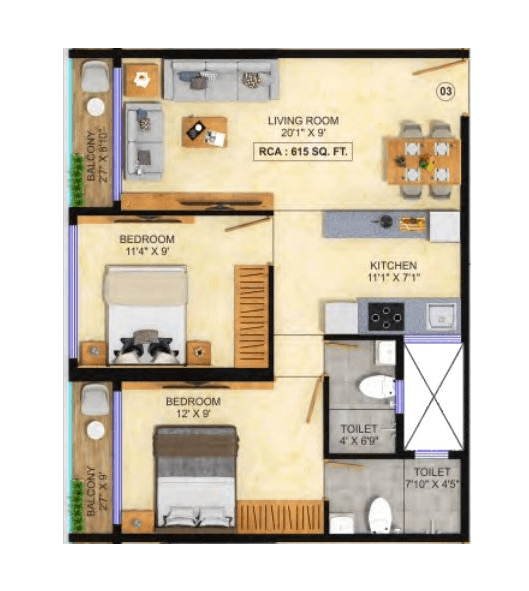 Unit plan - 615 sq.ft.