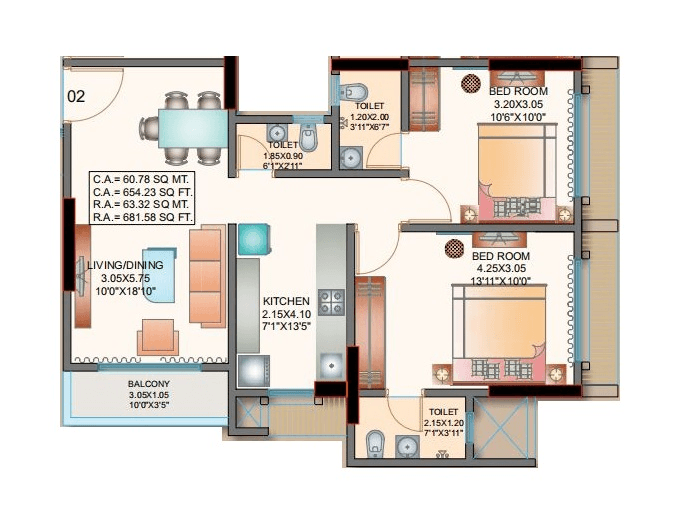 Unit plan - 681 sq.ft.