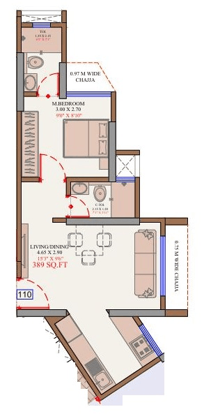 Unit plan - 389 sq.ft.