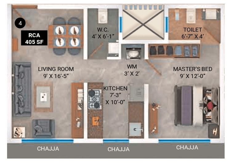 Shubhamkaroti Aarambh Unit plan - 405 sq.ft.