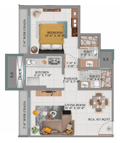 Shreeji Sai Divine Unit plan - 431 sq.ft.