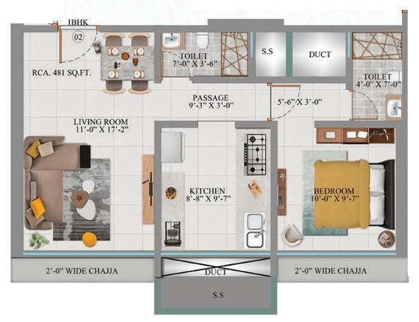 Shreeji Sai Divine Unit plan - 481 sq.ft.