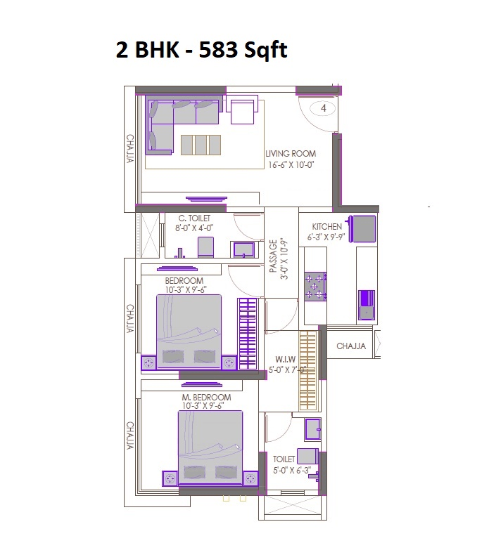 Suraj Lumina Unit plan - 583 sq.ft.