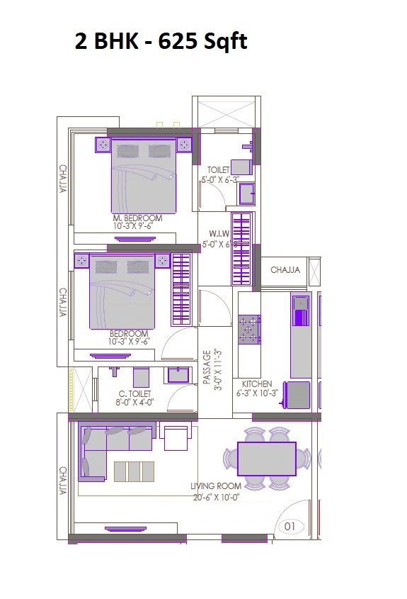 Suraj Lumina Unit plan - 625 sq.ft.