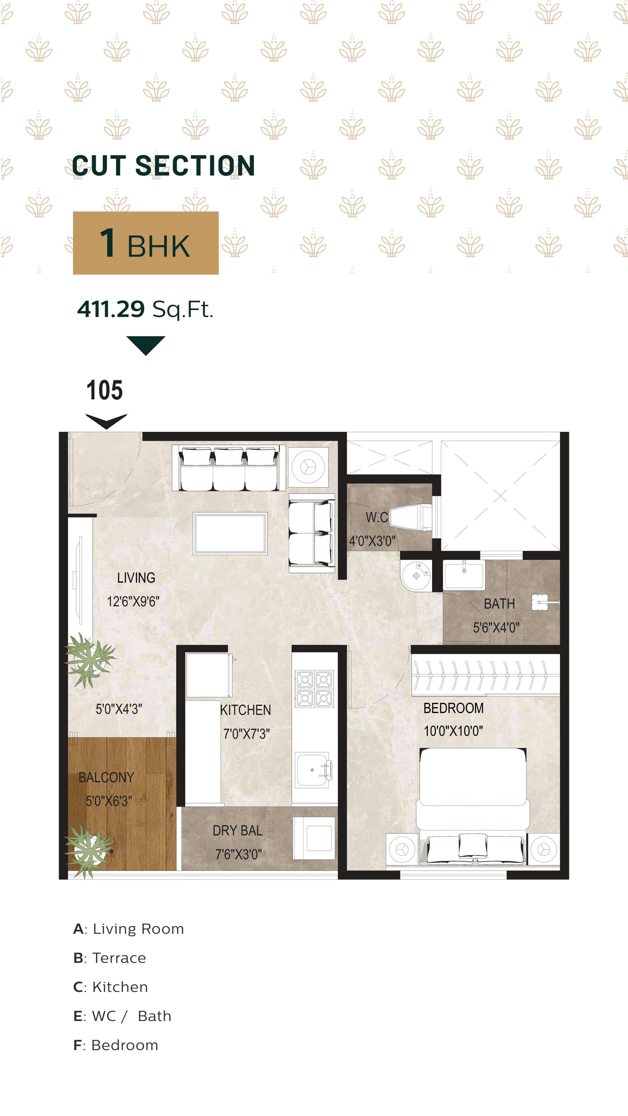 Unit plan - 411 sq.ft.