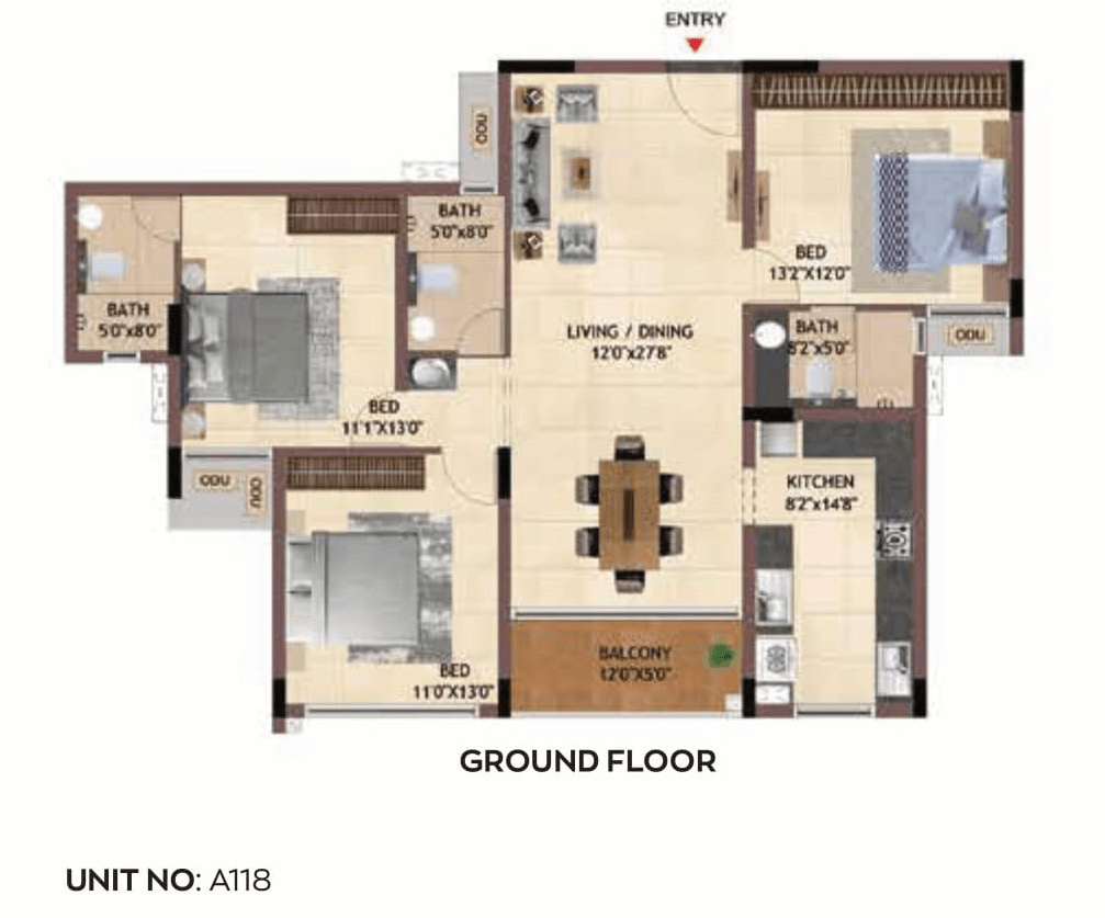 Casagrand Regal Unit plan - 1102 sq.ft.