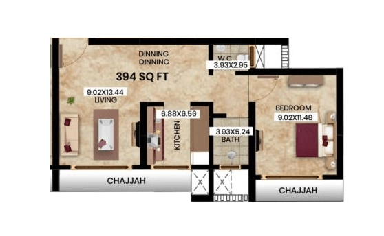 Unit plan - 394 sq.ft.
