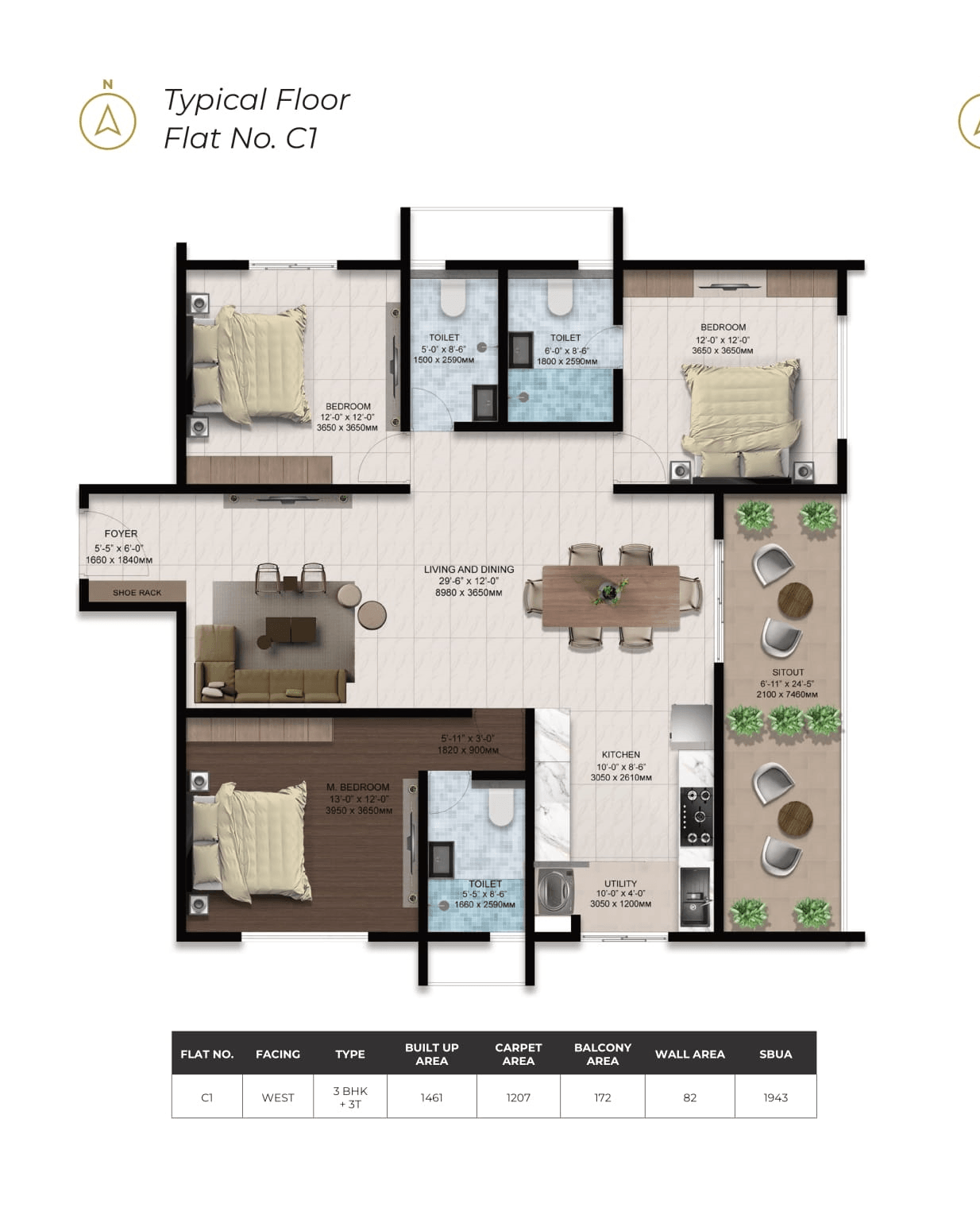 Amberstone Ventara Unit plan - 1207 sq.ft.