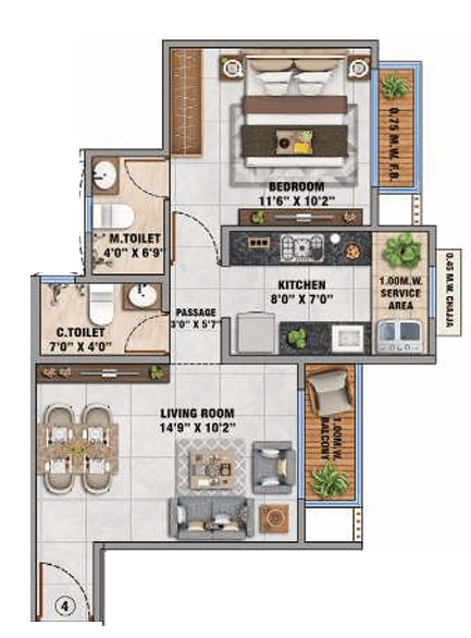 Unit plan - 409 sq.ft.