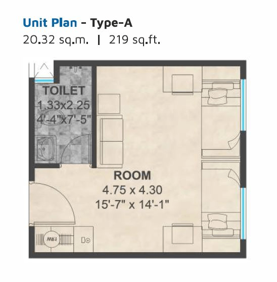 Jhamtani BizCore Unit plan - 219 sq.ft.