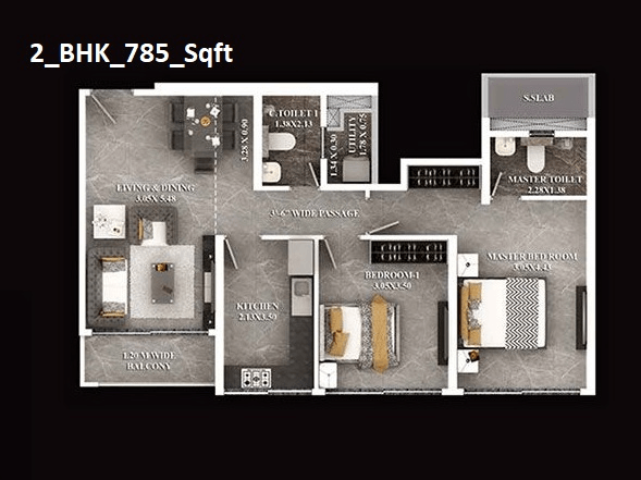 Dosti Eastern Bay Unit plan - 785 sq.ft.