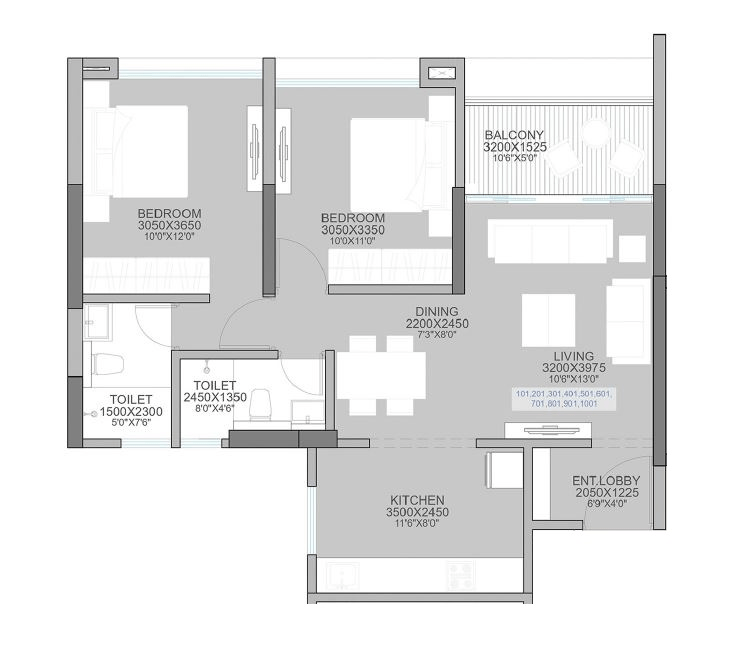 Gurudatta Rudraksh Vantage Unit plan - 744 sq.ft.