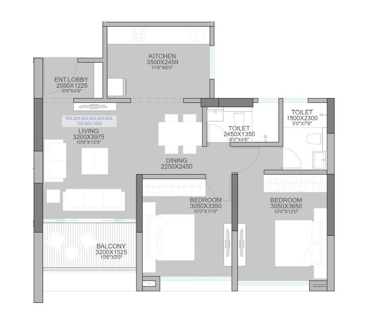 Gurudatta Rudraksh Vantage Unit plan - 746 sq.ft.